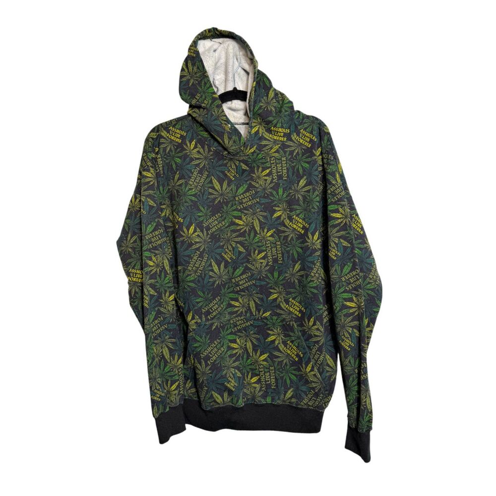 Assholes*s Live Forever Leaf Pattern Hoodie Sweatshirt Men's Size Large